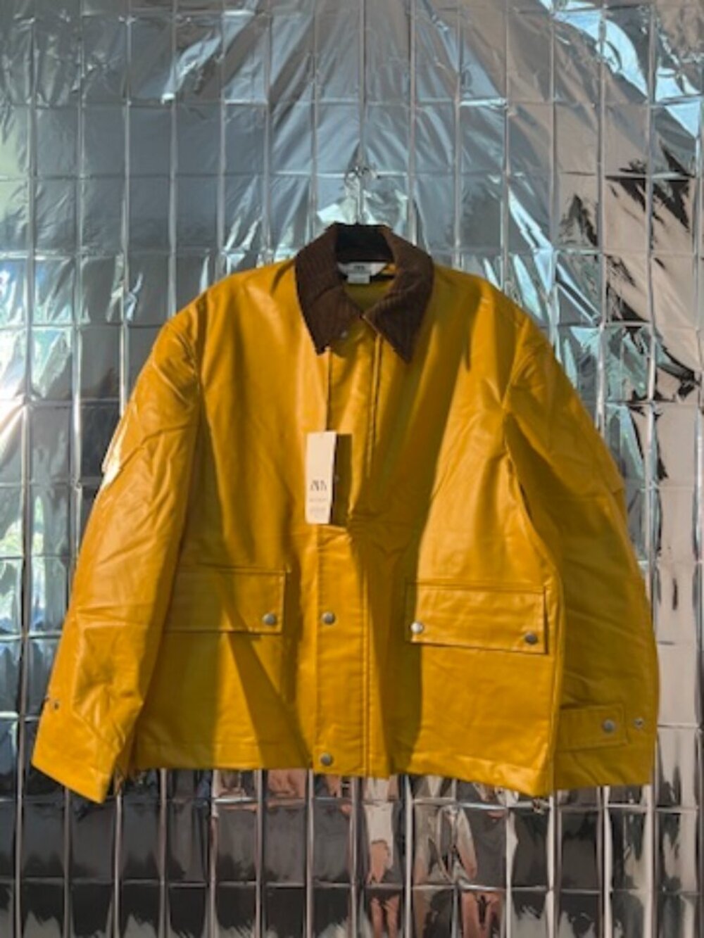 Zara AW '23 Men's Yellow Parka Raincoat with Corduroy Collar Size Small